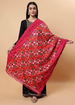 Magenta Chinon Phulkari Work Dupatta