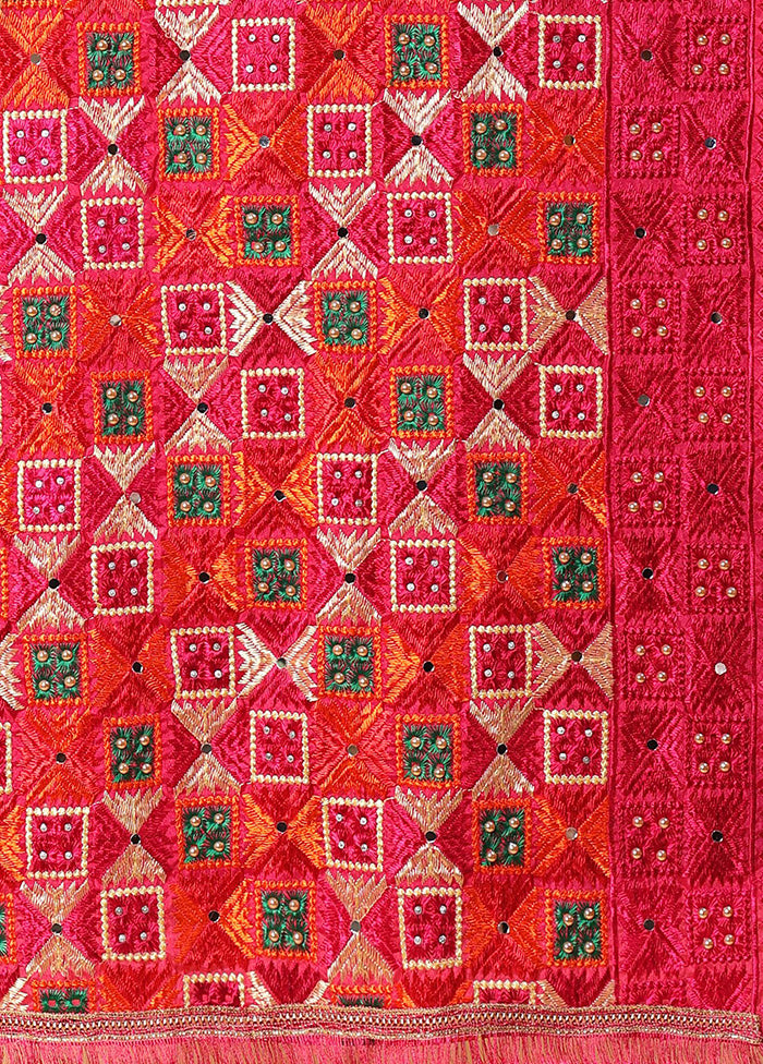 Magenta Chinon Phulkari Work Dupatta