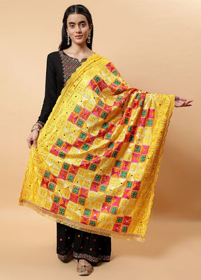 Yellow Chinon Phulkari Work Dupatta