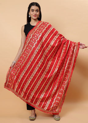 Red Chinon Phulkari Work Dupatta