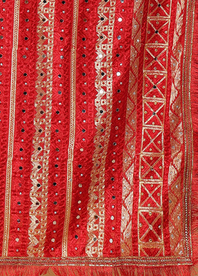 Red Chinon Phulkari Work Dupatta