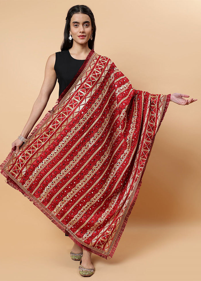 Maroon Chinon Phulkari Work Dupatta