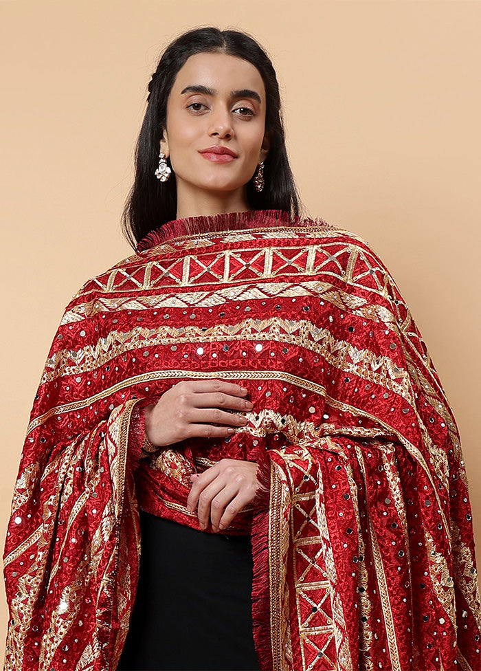 Maroon Chinon Phulkari Work Dupatta