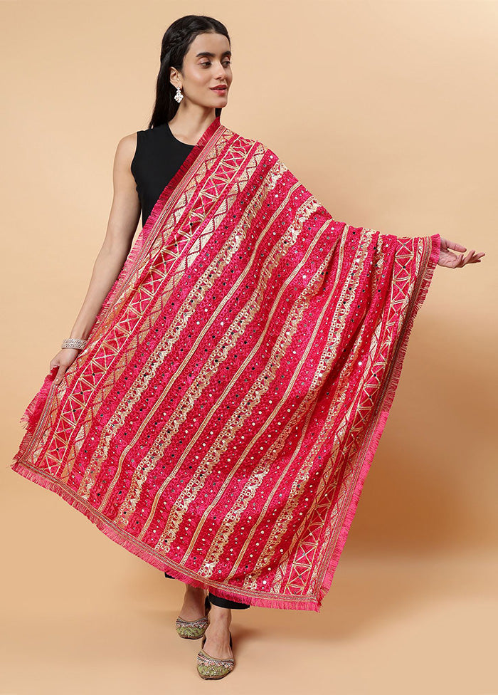 Magenta Chinon Phulkari Work Dupatta