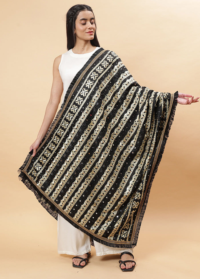 Black Chinon Phulkari Work Dupatta