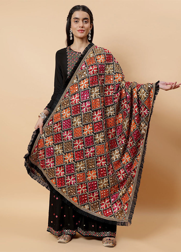 Black Chinon Phulkari Work Dupatta