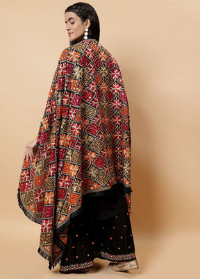 Black Chinon Phulkari Work Dupatta