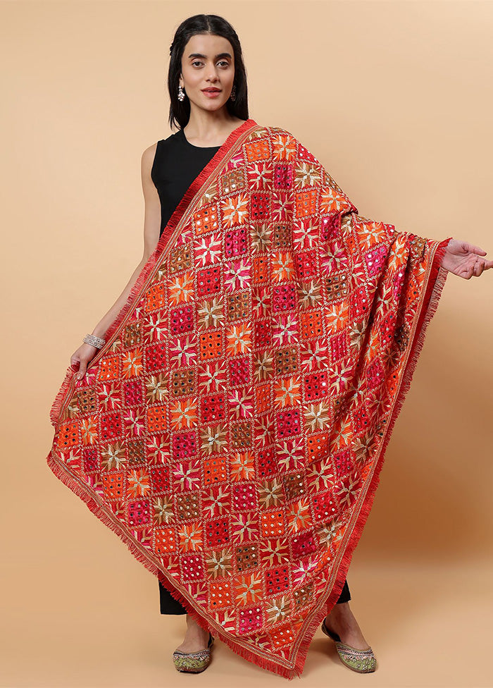 Red Chinon Phulkari Work Dupatta