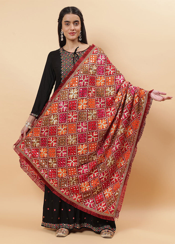 Maroon Chinon Phulkari Work Dupatta