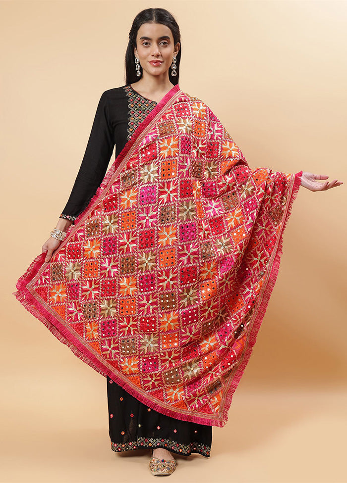 Magenta Chinon Phulkari Work Dupatta