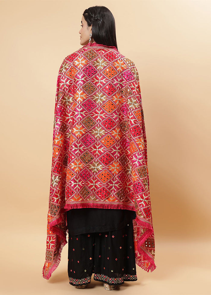 Magenta Chinon Phulkari Work Dupatta