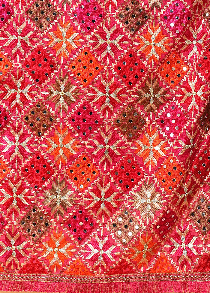 Magenta Chinon Phulkari Work Dupatta