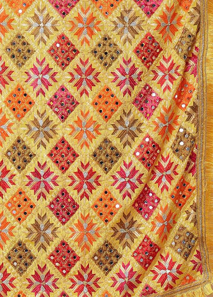 Yellow Chinon Phulkari Work Dupatta