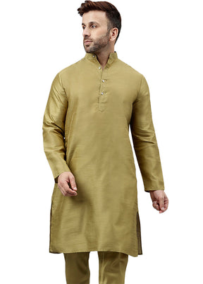 Mehendi Dupion Silk Solid Kurta