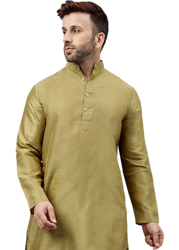 Mehendi Dupion Silk Solid Kurta