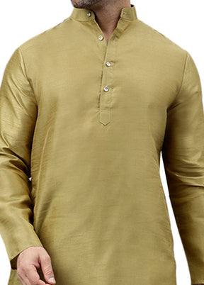 Mehendi Dupion Silk Solid Kurta