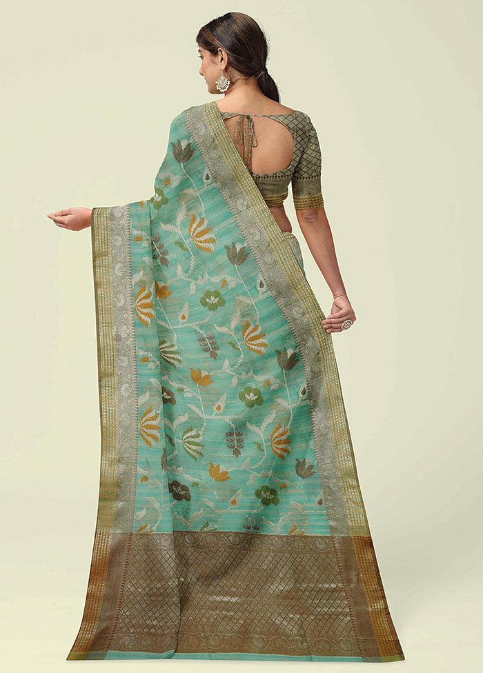 Sea Green Silk Zari Saree Without Blouse Piece