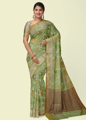 Green Silk Zari Saree Without Blouse Piece