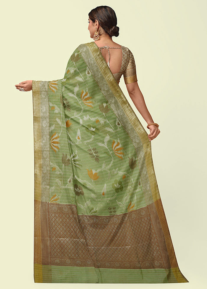 Green Silk Zari Saree Without Blouse Piece