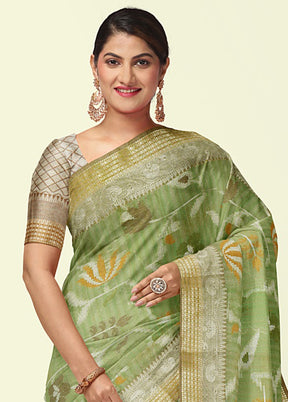 Green Silk Zari Saree Without Blouse Piece