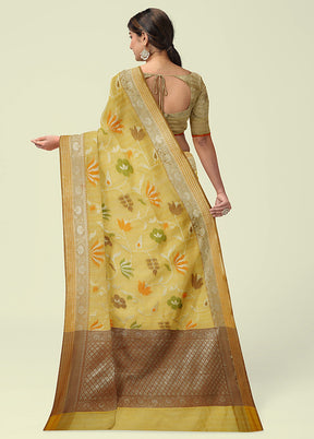 Yellow Silk Zari Saree Without Blouse Piece