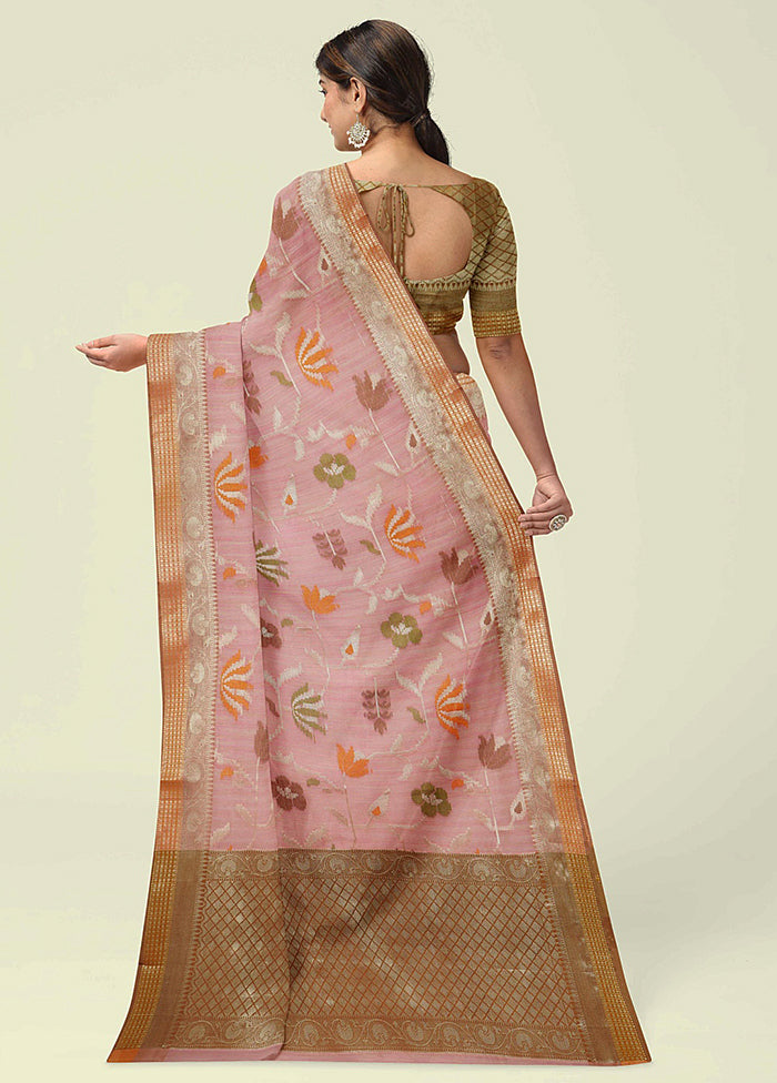 Pink Silk Zari Saree Without Blouse Piece