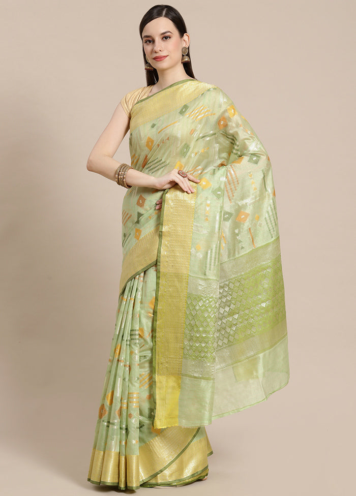 Green Silk Zari Saree Without Blouse Piece