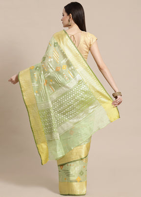 Green Silk Zari Saree Without Blouse Piece