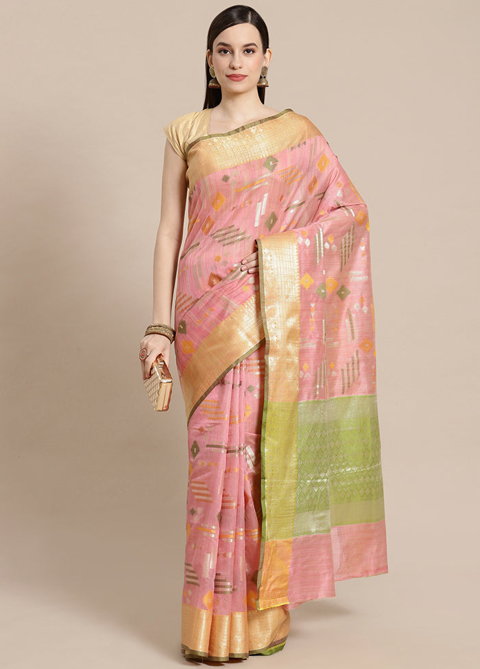 Pink Silk Zari Saree Without Blouse Piece