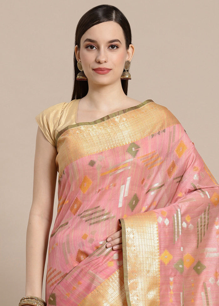 Pink Silk Zari Saree Without Blouse Piece