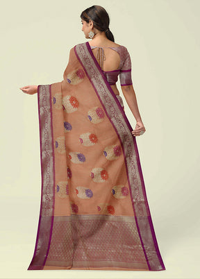 Peach Silk Zari Saree Without Blouse Piece - Indian Silk House Agencies