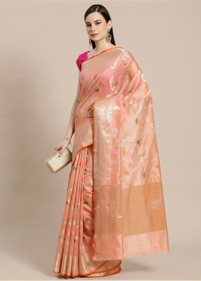 Pink Silk Zari Saree Without Blouse Piece