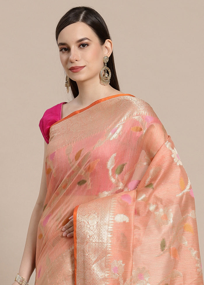 Pink Silk Zari Saree Without Blouse Piece - Indian Silk House Agencies