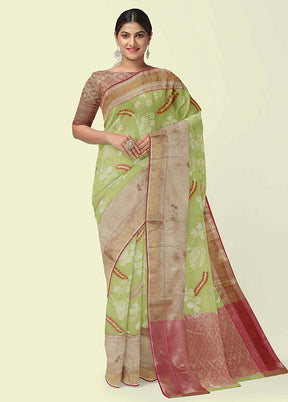 Green Silk Zari Saree Without Blouse Piece