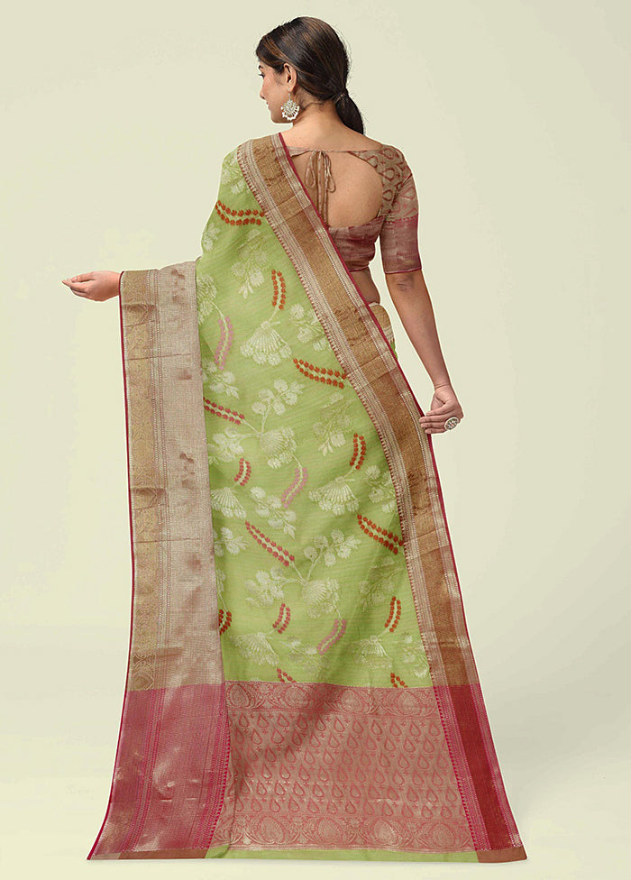 Green Silk Zari Saree Without Blouse Piece