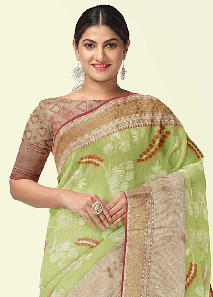 Green Silk Zari Saree Without Blouse Piece