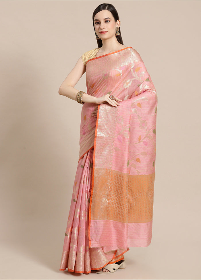 Peach Silk Zari Saree Without Blouse Piece