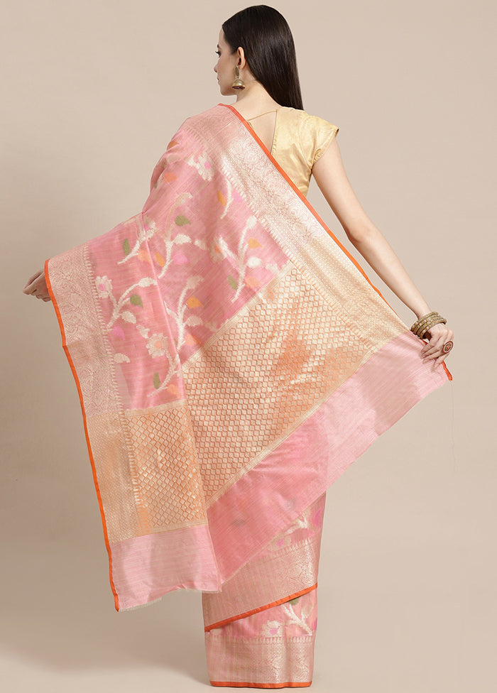 Peach Silk Zari Saree Without Blouse Piece