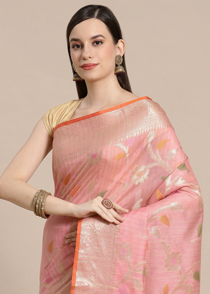 Peach Silk Zari Saree Without Blouse Piece