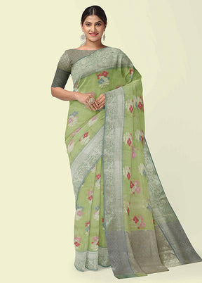 Pista Green Silk Zari Saree Without Blouse Piece