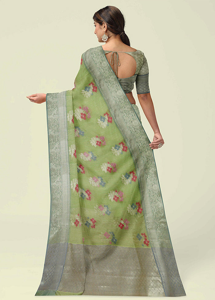 Pista Green Silk Zari Saree Without Blouse Piece