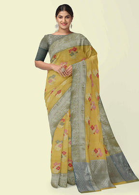 Yellow Silk Zari Saree Without Blouse Piece