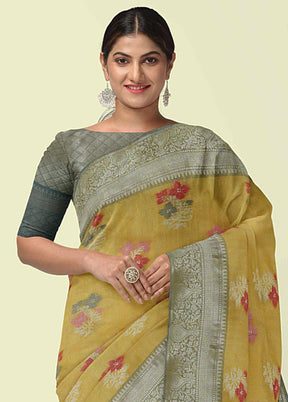 Yellow Silk Zari Saree Without Blouse Piece