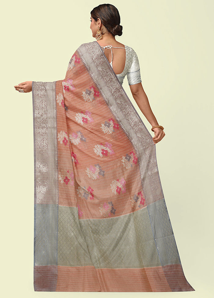 Peach Silk Zari Saree Without Blouse Piece