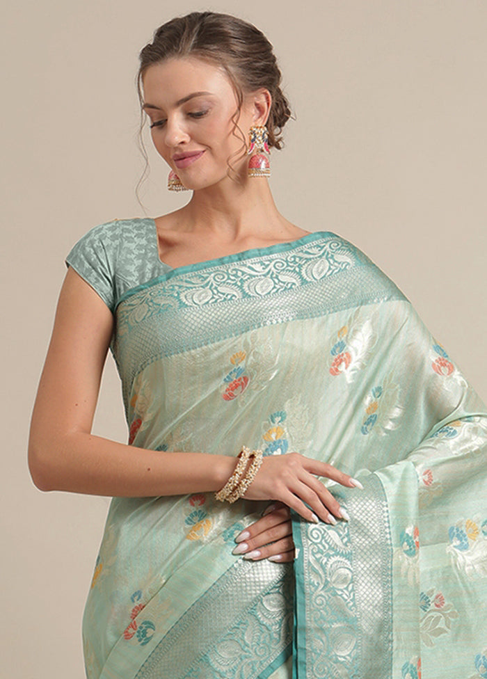 Green Silk Zari Saree Without Blouse Piece