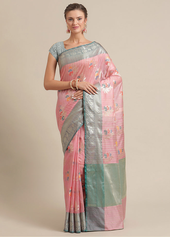 Pink Silk Zari Saree Without Blouse Piece