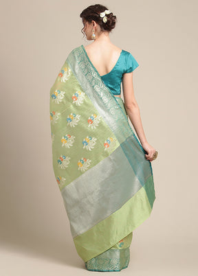 Green Silk Zari Saree Without Blouse Piece