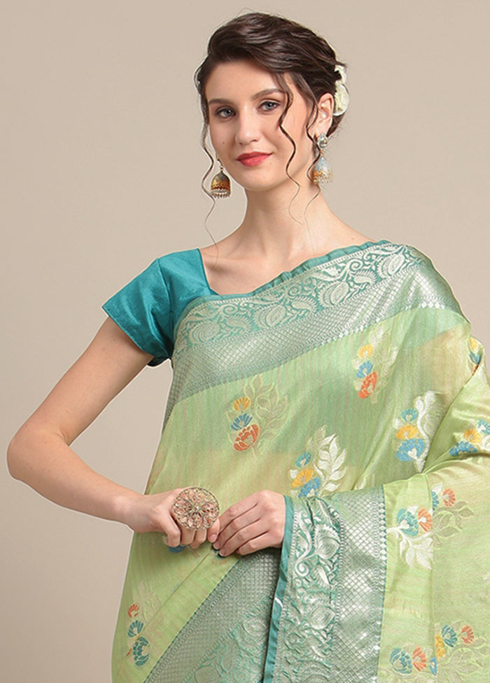 Green Silk Zari Saree Without Blouse Piece