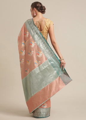 Peach Silk Zari Saree Without Blouse Piece