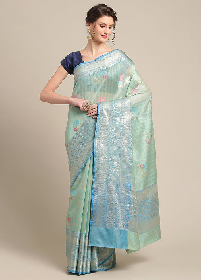 Green Silk Zari Saree Without Blouse Piece